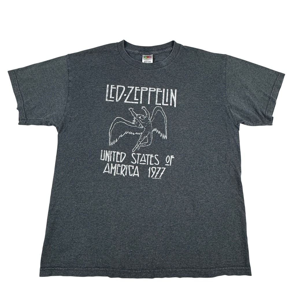 Vintage 2003 Led Zeppelin 1977 US Tour Graphic Tee Gray Fruit of the Loom L